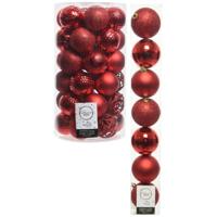 Kerstversiering kunststof kerstballen rood 6-8 cm pakket van 51x stuks - Kerstbal