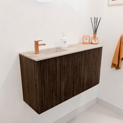 Toiletmeubel Mondiaz Joya Dlux | 81.6 cm | Meubelkleur Walnut | Faye wastafel Frappe Wasbak Links | 1 kraangat