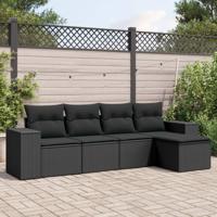 5-delige Loungeset met kussens poly rattan zwart
