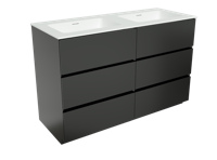 Storke Edge staand badkamermeubel 130 x 52,5 cm mat zwart met Mata dubbele wastafel in matte Solid Surface