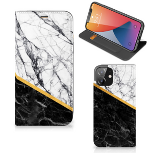 iPhone 12 | iPhone 12 Pro Standcase Marmer Wit Zwart - Origineel Cadeau Man