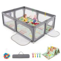 Babybox met 50 Ballen en 2 Deuren Box met Ademend Net en Ritssluiting Box voor Zuigelingen en Peuters 206 x 147 cm Donkergrijs