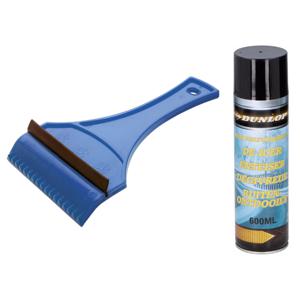 Functionele ijskrabber met rubberen trekker van 18 cm met ruiten ontdooier spray set