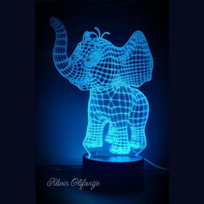 3D LED LAMP - KLEIN OLIFANTJE - Ontwerp-zelf.nl