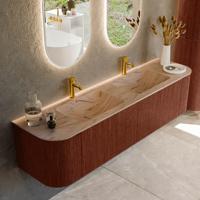 Badmeubel Mondiaz Kurve-Dlux | 180 cm | Meubelkleur Ruby | Wastafelkleur Arena | Solid surface | Wasbak beide zijden spoelbak | 2 kraangaten