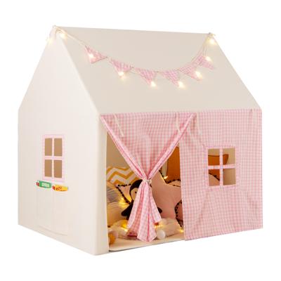 Kindertent met mat & Lichten & Vlaggenbanner & Ramen Kinder Speelhuis Speel Tent Roze