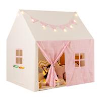 Kindertent met mat & Lichten & Vlaggenbanner & Ramen Kinder Speelhuis Speel Tent Roze
