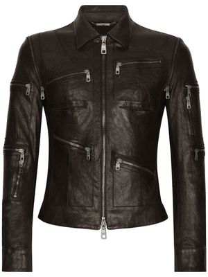 Dolce & Gabbana veste de moto en cuir - Noir
