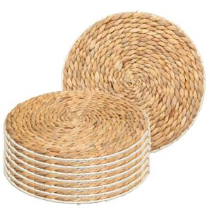 Placemat van afgewerkt zeegras - 8x - naturel - rond - dia 35 cm