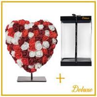 Hart DELUXE op standaard 15cm - Gemixt rood, bordeaux en wit foam - in luxe Cadeauverpakking 15 cm