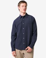 HEMA Herenoverhemd Maurice seersucker blokken donkerblauw (donkerblauw)