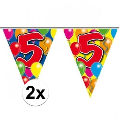 Vlaggenlijn 5 jaar - 2x - 10 m - plastic - leeftijd versiering - 5e verjaardag