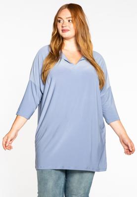 Yoek Tunic wide slit 3/4 sleeve | Blauw | Maat Plus