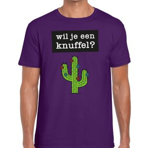 Wil je een knuffel tekst t-shirt paars heren