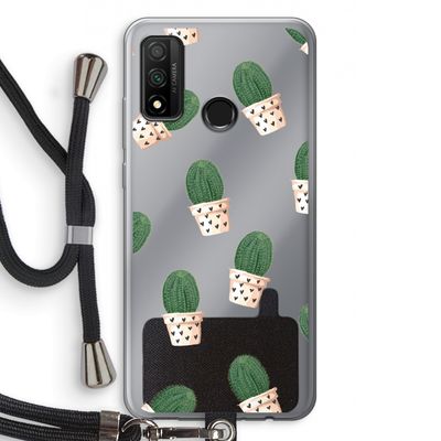Cactusprint roze: Huawei P Smart (2020) Transparant Hoesje met koord