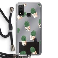 Cactusprint roze: Huawei P Smart (2020) Transparant Hoesje met koord