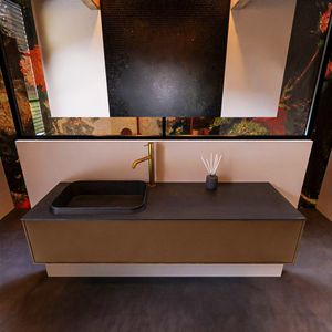 Badkamermeubelset Mondiaz Erin 150 cm met 1 Lade met RIDGE Wastafel Links Urban met 1 kraangat Greeploos Mat Rust