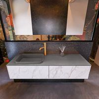 Badkamermeubelset Mondiaz Erin 150 cm met 2 Lades met RIDGE Wastafel Links Dark grey met 1 kraangat Greeploos Mat Carrara