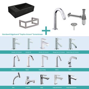 FonteinPack Recto Natuursteen Links Met MontageFrame 40x22x10 cm Chroom (Keuze uit 20 kranen)