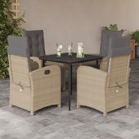 5-delige Tuinset met kussens poly rattan gemengd beige