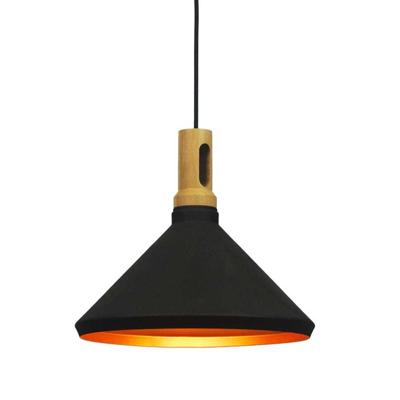 Artdelight Strakke hanglampCornet Ø 41cm zwart met hout - HL 1999 ZW