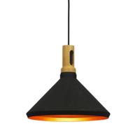 Artdelight Strakke hanglampCornet Ø 41cm zwart met hout - HL 1999 ZW