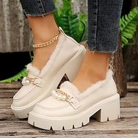 Dames Hoge hakken Instappers Mary Jane Grote maten Platform loafers Buiten Dagelijks Met fleece gevoerd Winter Imitatieparel Sleehak Ronde Teen Elegant leuke Style Casual Wandelen PU Leegloper Beige Lightinthebox