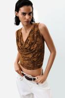 Gedrapeerd mouwloos T-shirt - BROWN - M