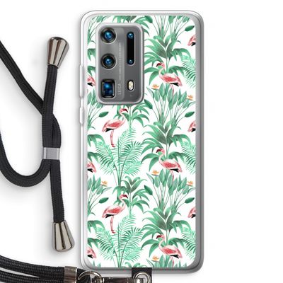 Flamingo bladeren: Huawei P40 Pro Plus Transparant Hoesje met koord