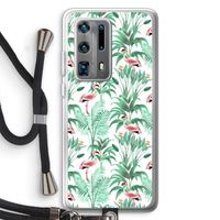 Flamingo bladeren: Huawei P40 Pro Plus Transparant Hoesje met koord