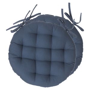 Atmosphera Stoelkussens rond - 2x - blauw - katoen - 38 x 6.5 cm - wicker zitkussen