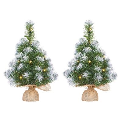 3x Mini kunst kerstboom met 10 LED lampjes en sneeuw 45 cm