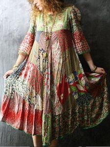 Floral Vintage Cotton-Blend Weaving Dress
