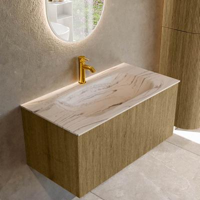 Badmeubel Mondiaz Kurve-Dlux | 90 cm | Meubelkleur Dusk | Wastafelkleur Nata | Solid surface | Wasbak midden spoelbak | 1 kraangat