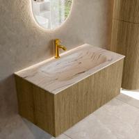 Badmeubel Mondiaz Kurve-Dlux | 90 cm | Meubelkleur Dusk | Wastafelkleur Nata | Solid surface | Wasbak midden spoelbak | 1 kraangat
