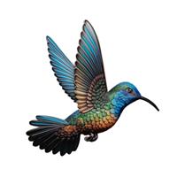 Wanddecoratie Kolibrie vogel - kleurenmix - 39 cm - metaal - muurdecoratie/schutting/tuin - thumbnail