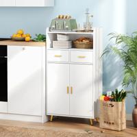 Multifunctionele Kast met Dubbele Deuren & 2 Lades & Verstelbare Plank Keukenkast Wit