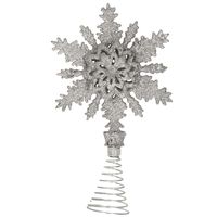 Kunststof kerstboom sneeuwvlok piek glitter zilver 20 cm   - - thumbnail
