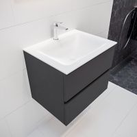 Mondiaz Vica Cloud badmeubel antraciet mat 60 cm 2 lades solid surface enkele spoelbak midden 1 kraangat