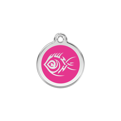 Tribal Fish Hot Pink roestvrijstalen hondenpenning small/klein dia. 2 cm - Reddingo