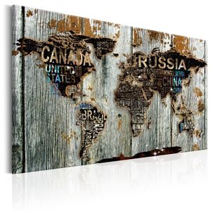 Schilderij - Wereldkaart , Grenzen van Hout , houtlook