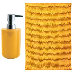 MSV badkamer droogloop mat - Milano - 40 x 60 cm - met bijpassend zeeppompje - saffraan geel - Badmatjes
