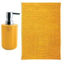 MSV badkamer droogloop mat - Milano - 40 x 60 cm - met bijpassend zeeppompje - saffraan geel - Badmatjes - thumbnail
