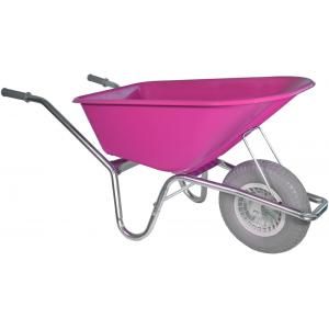 Kruiwagen gecoat 100 liter fuchsia met anti-lek kruiwagenwiel