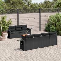 8-delige Loungeset met kussens poly rattan zwart