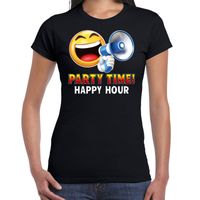 Funny emoticon t-shirt Party time happy hour zwart dames