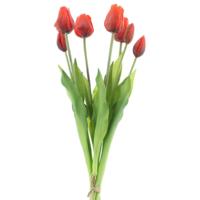 Kunst tulpen boeket Sally - 7x stuks - rood - real touch - 47 cm - kunst zijdebloemen