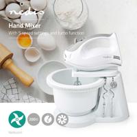 Nedis kahm110cwt handmixer 200 w 5-snelheden turbo-functie draaikom / 2 deeghaken / 2 kloppers grijs / wit
