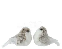 Kerstornament Vogel Clip Kunstbont Bruin 2st
