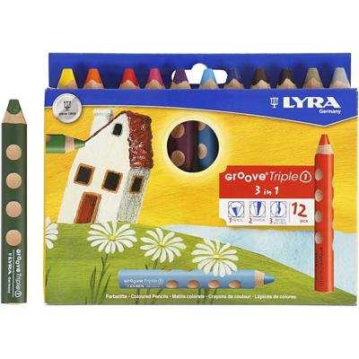 Lyra Groove triple1 kleurpotloden, l: 12 cm, vulling 10 mm, diverse kleuren, 12 stuk/ 1 doos